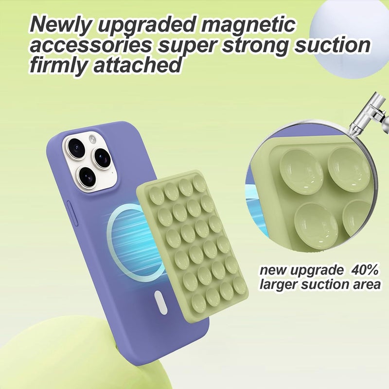 OPOM Magnetic Suction Phone Mount for MagSafe Case,Silicone Sticky Phone Grip Holder for iPhone,Removable Hands-Free Selfie/Video for TikTok & Instagram Influencer/Creator (Green) - Image 2